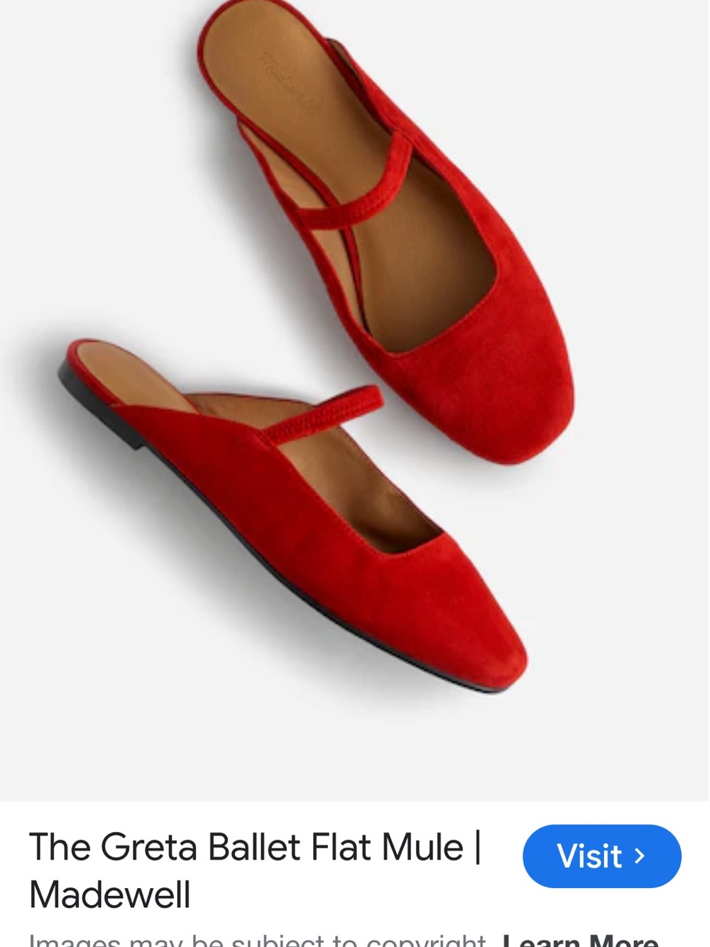 Madewell Greta Red Ballet Flat Mules with Strap size 6 - Picture 2 of 5